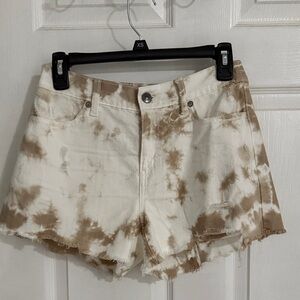 Aerie Tie-Dye  Frayed Hem Women's Shorts - Cream/Light Brown